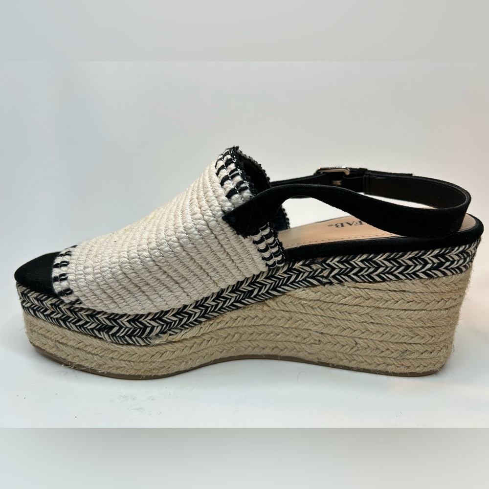 Just Fab Espadrille Woven Black & Cream Open Toe Platform Wedge Size 9 - Picture 6 of 10